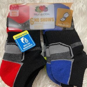 Fruit of the Loom boys No Show Socks - Black, Red, Blue, Gray( size: m 9–2 1/2)
